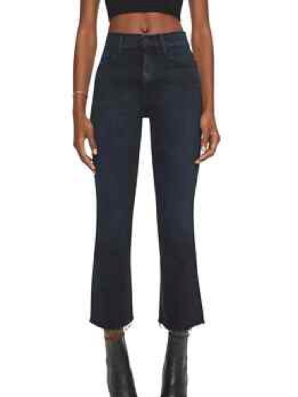 MOTHER Dark Blue High-Rise Cropped Straight Jeans
